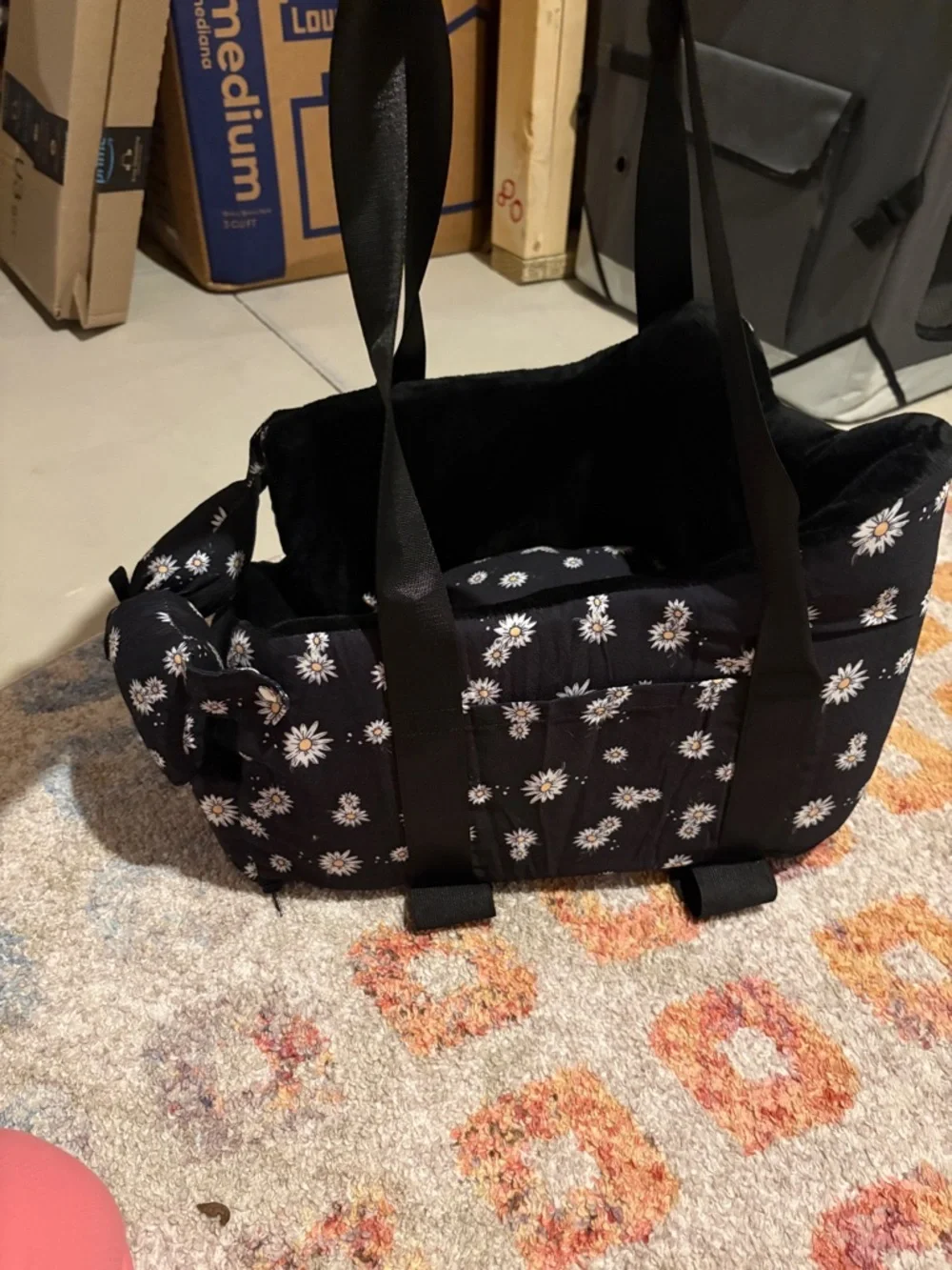Cullaby black and floral Center Console Dog Car Seat for Small Dogs NEW